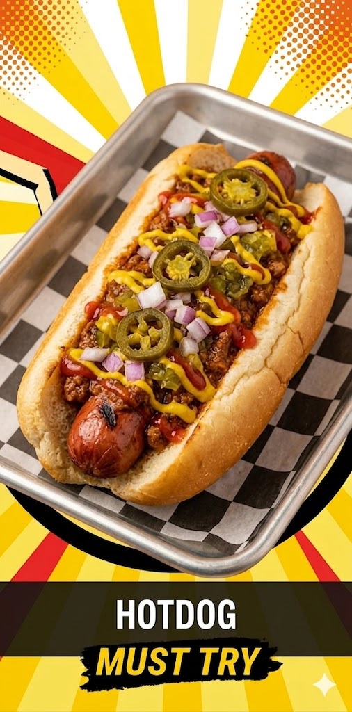 Street-style hot dog loaded with toppings